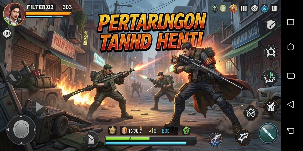 Screenshot menunjukkan aksi mendebarkan dari game Action FILTER303.