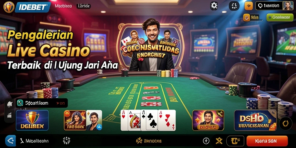 Screenshot gameplay IDEBET menampilkan dealer dan pemain dalam sesi Live Casino.