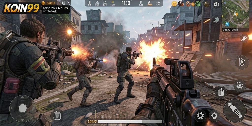 Tampilan gameplay seru dari KOIN99 dalam aksi TPS.