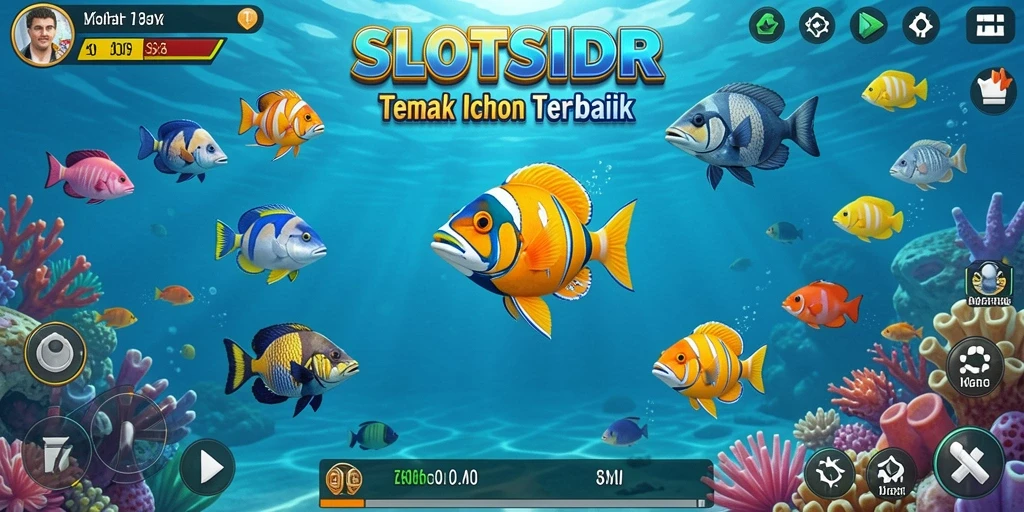 Tangkapan layar gameplay SLOTSIDR dengan ikan yang berwarna-warni.