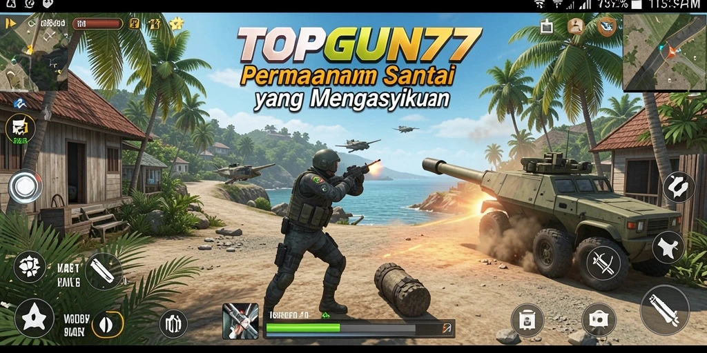 Tampilan gameplay TOPGUN77 yang cerah dan mengasyikkan.